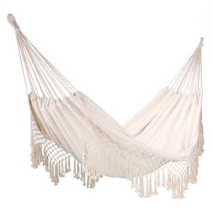 Portable Outdoor Cotton Rope Camping Hammock Swing Hanging Bed in Beige