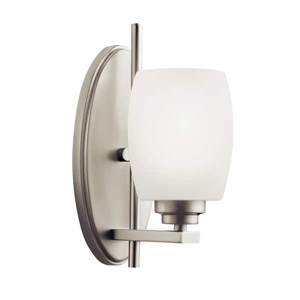 KICHLER Eileen 1-Light Brushed Nickel Bathroom Indoor Wall Sconce Light with Etched Glass Shade