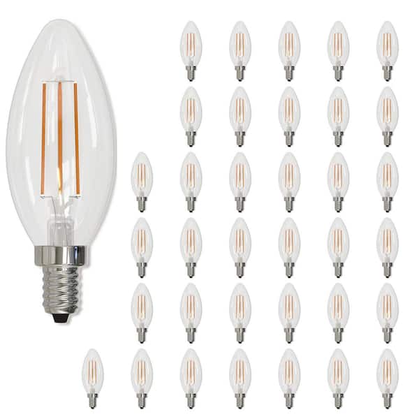 Bulbrite 60 - Watt Equivalent Warm White Light B11 (E12) Candelabra Screw Base Dimmable Clear 2700K LED Light Bulb (36-Pack)