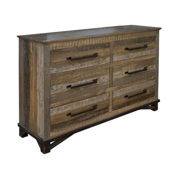 Benjara 61.5 in. Gray, Brown and Black Wooden Dresser Without Mirror