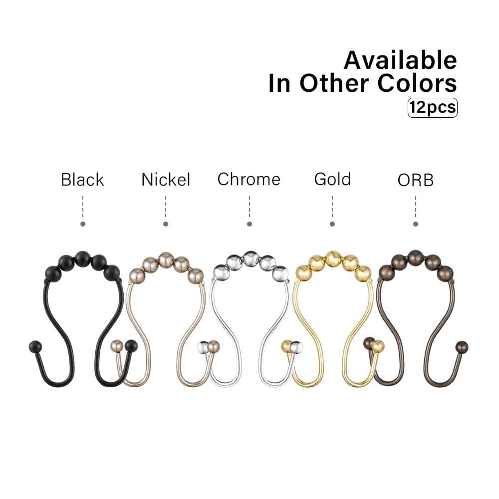 Black Stainless Steel Double Roller Ball Shower Curtain Hooks, Set of 12