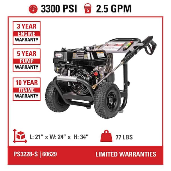 3300 PSI 2.5 GPM Cold Water Gas Pressure Washer with HONDA GX200 Engine