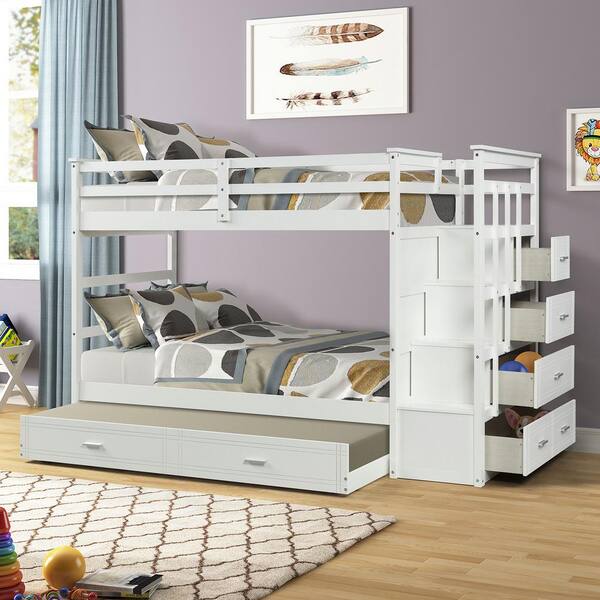 Qualfurn Shyann White Twin Over, Bunk Bed Plans With Trundle