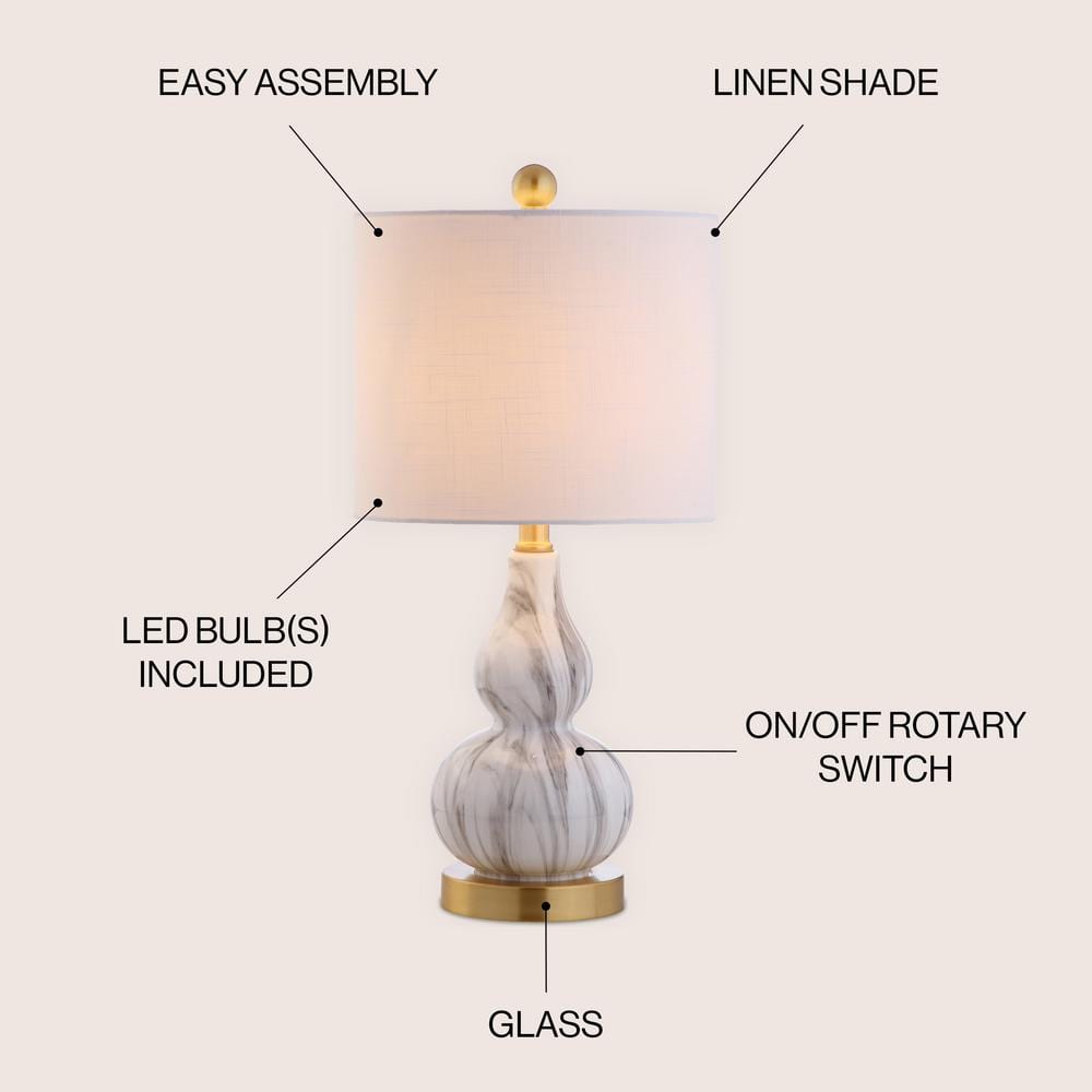 20.5" Mini Glass LED Table Lamp with White Linen Shade