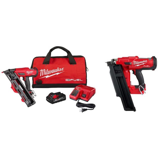 Milwaukee M18 Brushless 15-Gauge Finish Nailer  3.0Ah Battery and Charger  w/M18 FUEL 3-1/2 in. Cordless 21-Degree Framing Nailer 2839-21HO-2744-20  The Home Depot