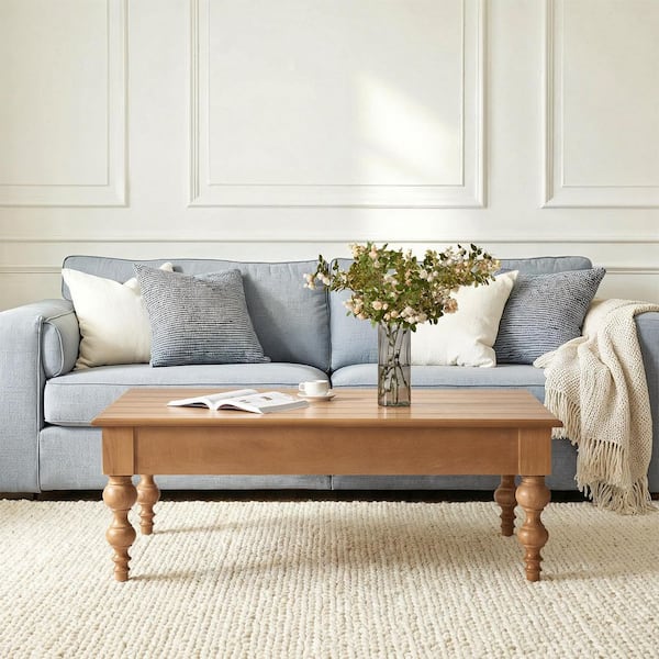 Emma 59.3 in. Acorn Lift Top 4 Legs Coffee Table with Storage Shelf and Solid Rubber Wood Legs