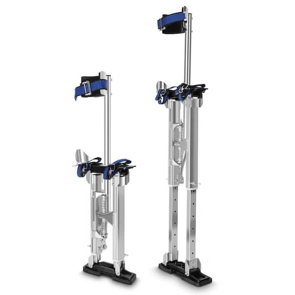 18 in. to 30 in. Adjustable Height Silver Aluminum Drywall Stilts, Work Stilts with Protective Knee Pads, Rubber Bottom