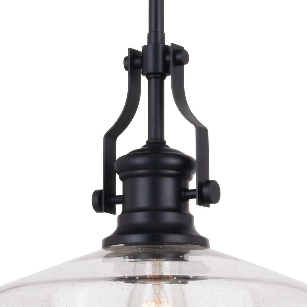 Matte Black 12" Farmhouse Style Pendant Light with Glass