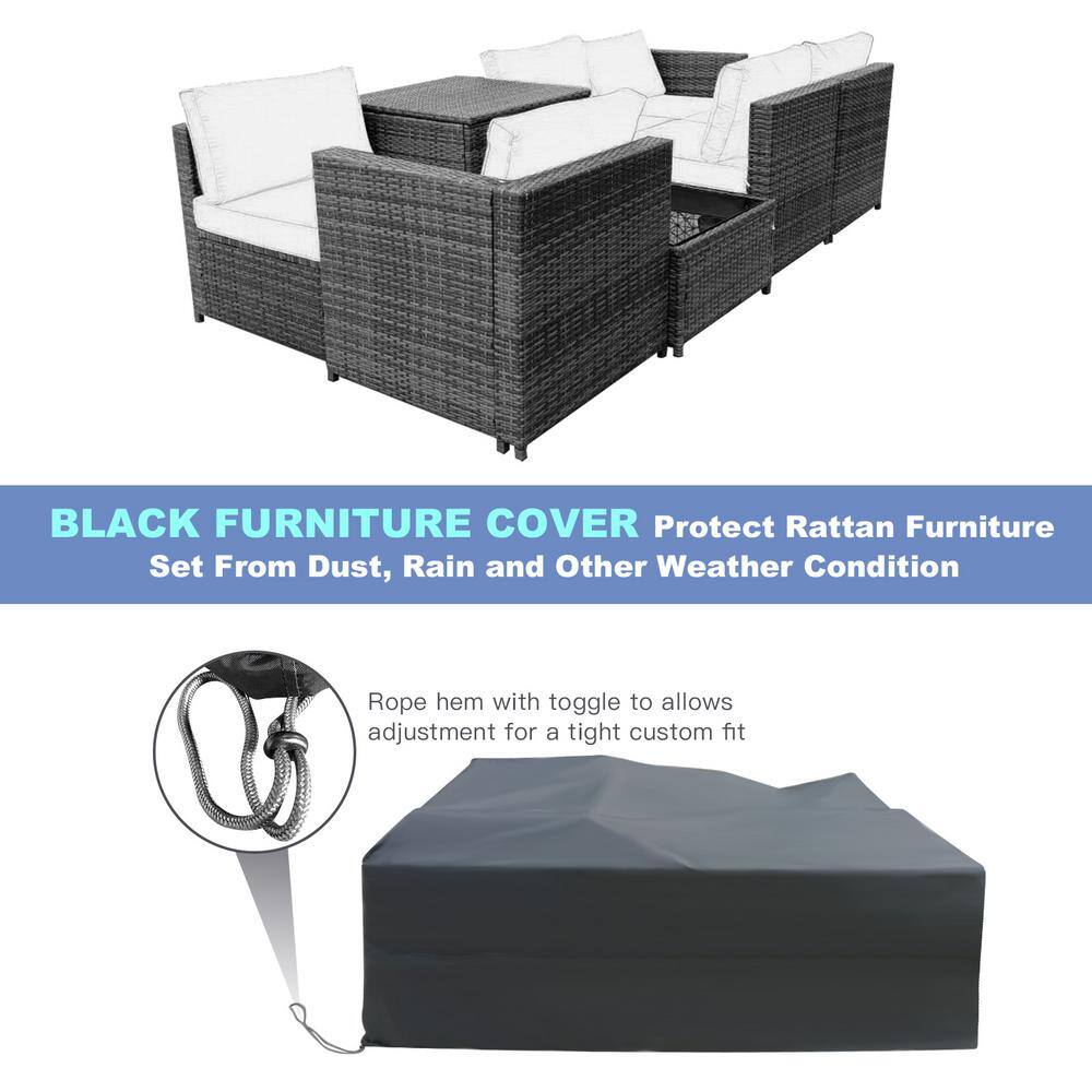 6-Piece Black Wicker Rattan Outdoor Sofa Set with Storage Table