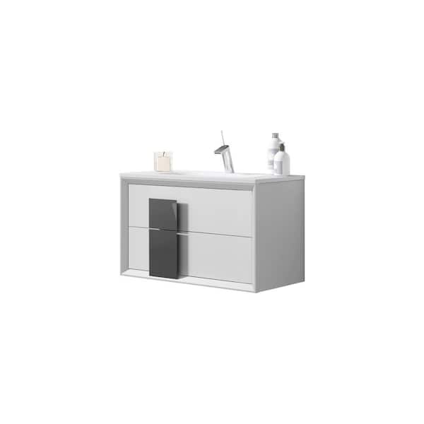 LUCENA BATH Cristal 32 in. W x 18 in. D Bath Vanity in White and Grey with Ceramic Vanity Top in White with White Basin and Sink