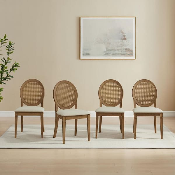 Katia Driftwood 4-Piece Upholstered Woven Back Dining Chair Set