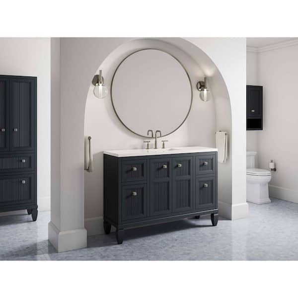KOHLER Hearthaven 60.56in. Double Sink Freestanding Slate Grey Bath Vanity with White Quartz Top Assembled