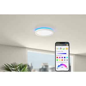 12 in. LED Flush Mount Smart CCT and RGB Selectable Matte White Finish with Night Light Powered by Hubspace