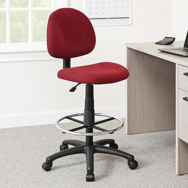Jea Nylon Contoured Back Ergonomic Fabric Office Stool in Burgundy Red, Black and Chrome
