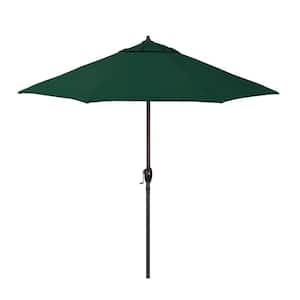 9 ft. Bronze Aluminum Market Patio Umbrella with Crank Lift and Autotilt in Forest Green Pacifica Premium
