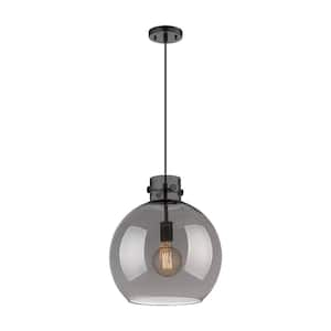 Newton Sphere 100-Watt 1-Light Matte Black Shaded Mini Pendant Light with Tinted Glass Shade