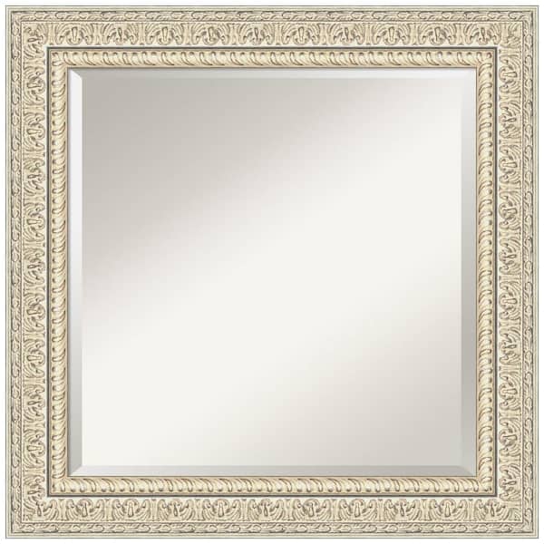 Amanti Art Fair Baroque Cream 25.5 in. x 25.5 in. Beveled Square Wood Framed Bathroom Wall Mirror in Cream