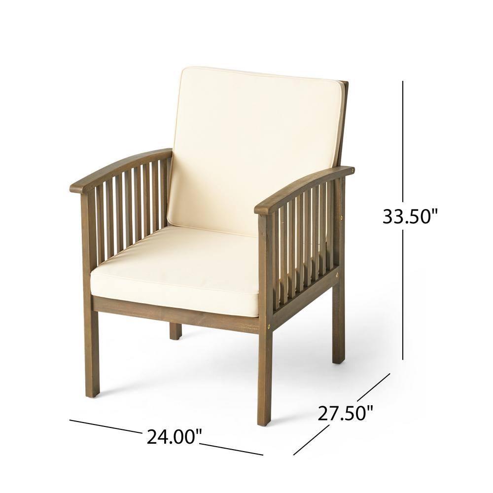 Gray Acacia Wood Outdoor Club Chairs with Cream Cushions