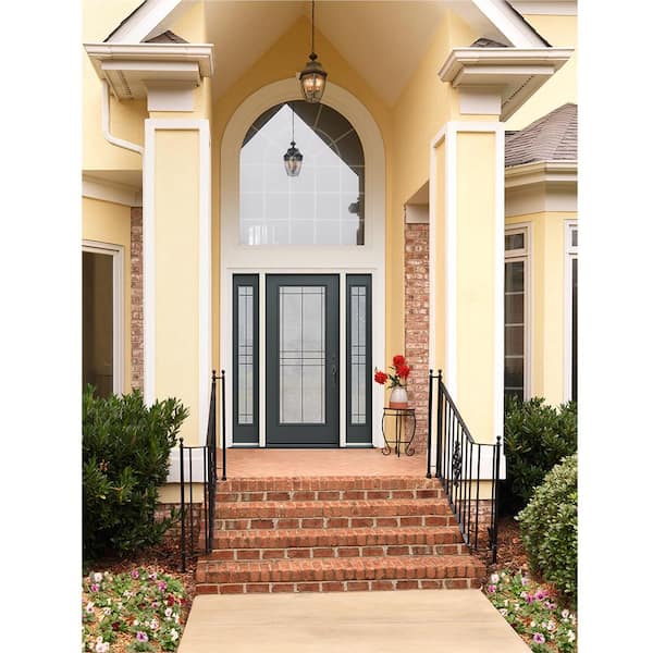 60 in. x 80 in. Left-Hand Full Lite Dilworth Decorative Glass Marine Fiberglass Prehung Front Door w/Sidelites