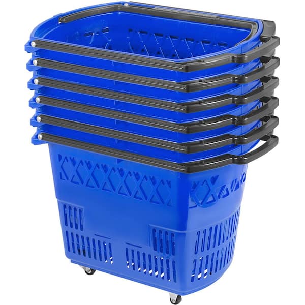 VEVOR Shopping Carts Shopping Baskets with Handles and Wheels Portable Shopping Basket Set for Retail Store, Blue (6-Pieces)