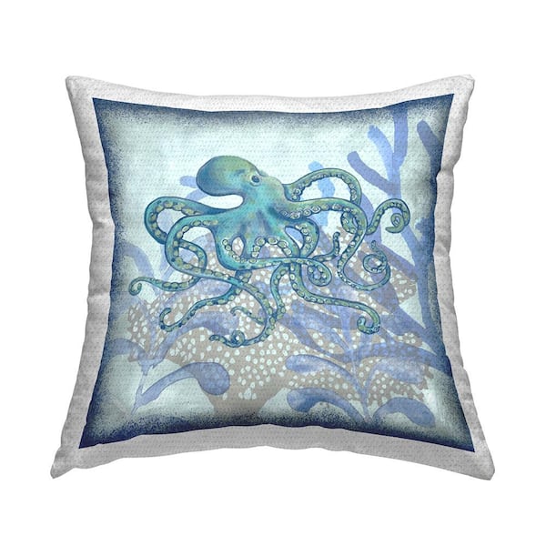 Stupell Industries Blue Octopus Marine Reef Blue Square Outdoor Throw Pillow