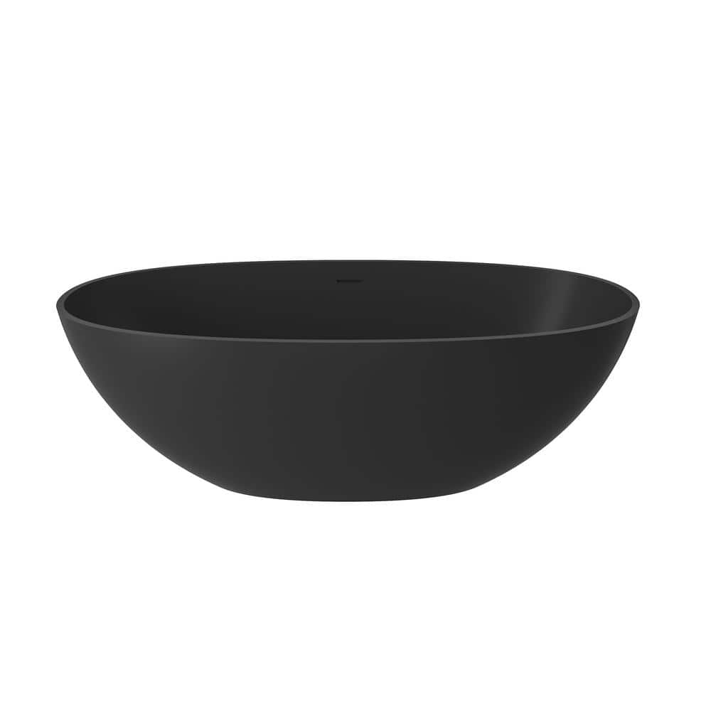 65 in. x 30 in. Stone Resin Solid Surface Non-Slip Freestanding Soaking Bathtub with Brass Drain and Hose in Matte Black price history on PriceWatchPro