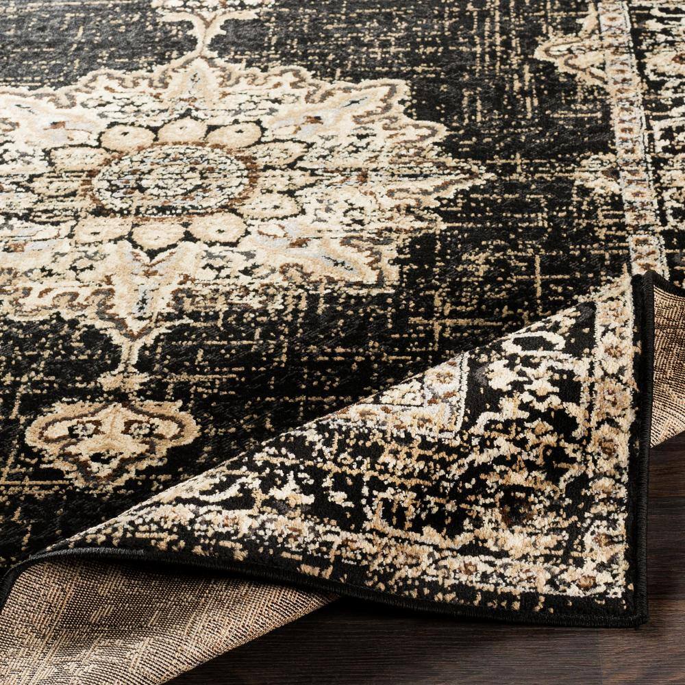 Sora Black and Beige Synthetic Oriental Area Rug, 7'9" x 11'2"