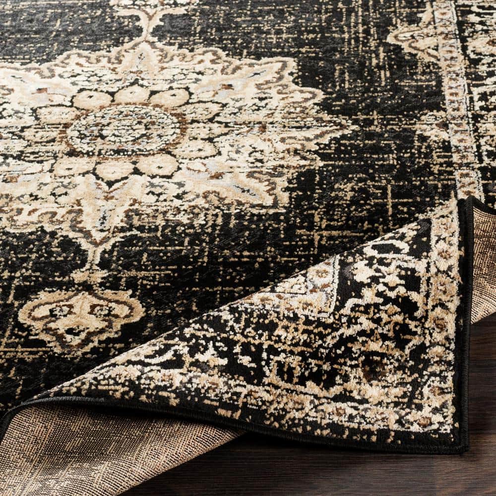 Handmade Black and Beige Synthetic Rectangular Area Rug