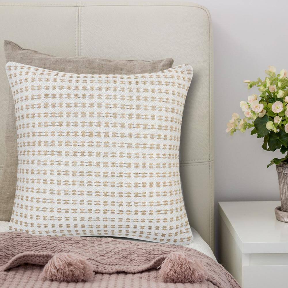 Ivory and Tan Jute Interwoven 20" Square Throw Pillow