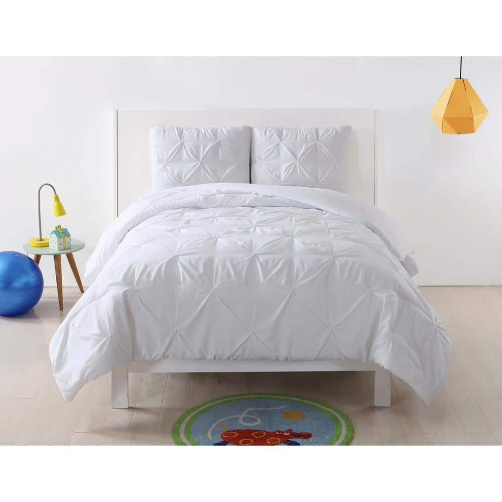 My World Pleated 2-Piece White Duvet Twin XL Duvet Cover Set ...