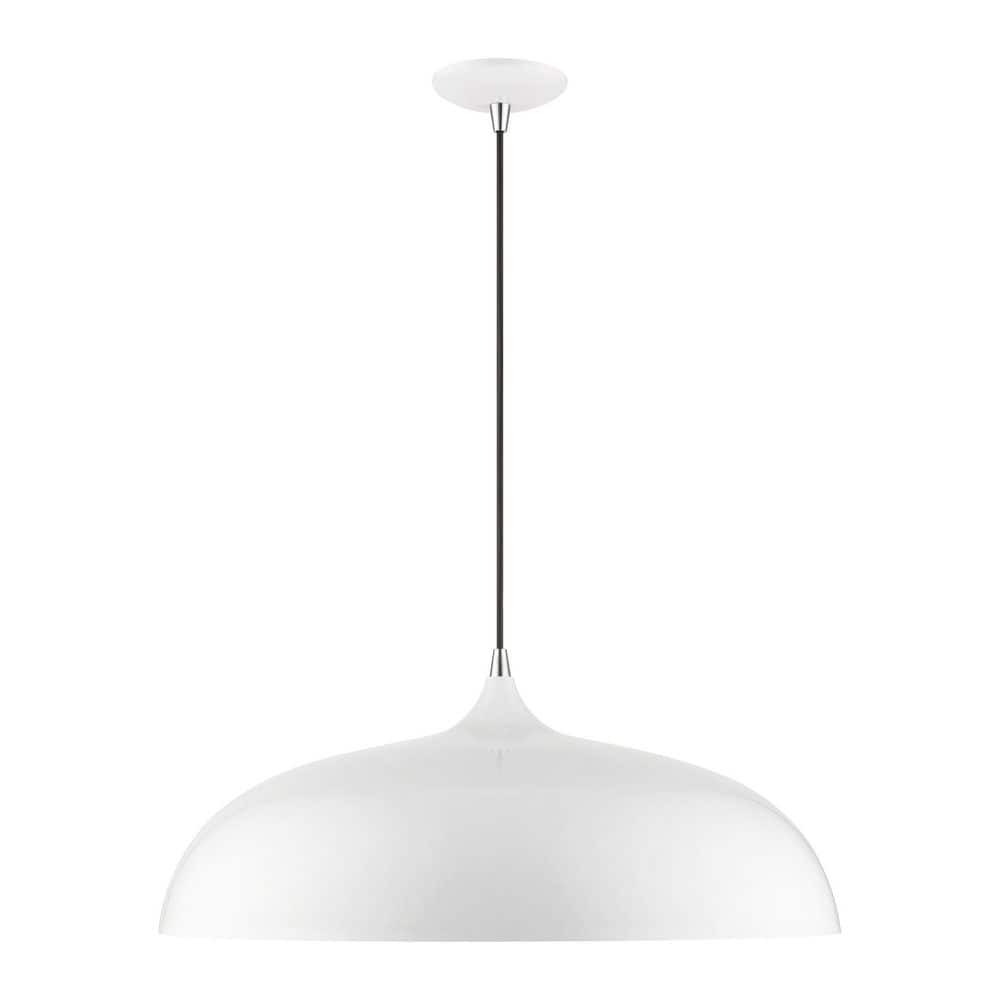 Shiny White and Chrome 3-Light Large Pendant
