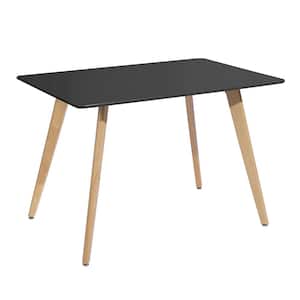 43.3 in. Black MDF Table Top Solid Beech Wood Legs Dining Table(Seat 4)
