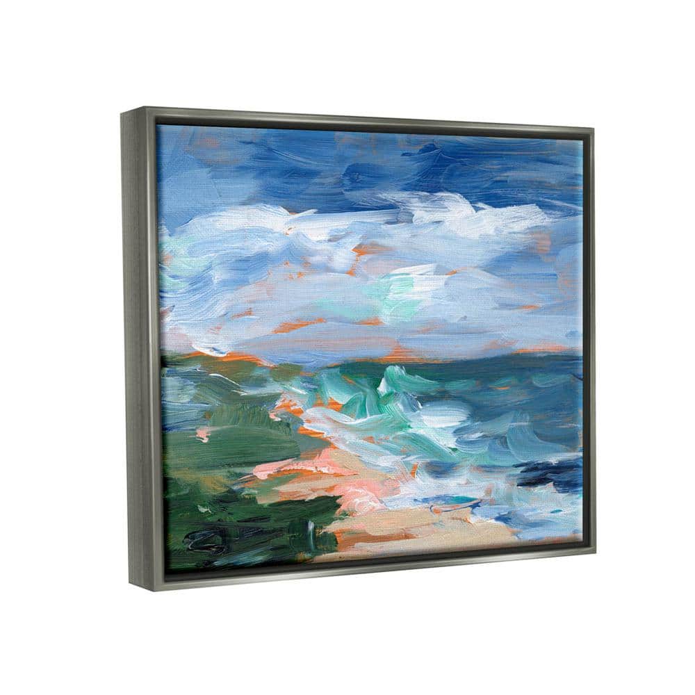 Crashing Beach Waves Abstract Landscape Canvas Print with Gray Frame