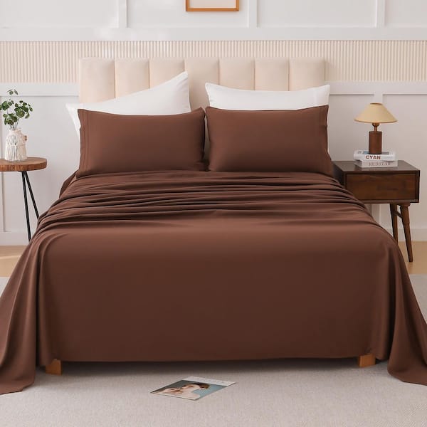 Luxury Brown 4-Piece Premium Softness Queen Polyethylene Sheet Set