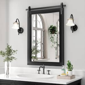 22 in. W x 30 in. H Large Square Mirrors Wood Framed Mirrors Wall Mirrors Bathroom Vanity Mirror Barn Mirror in Black
