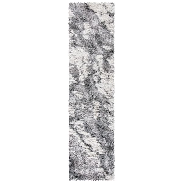 Horizon Shag 2 ft. x 21 ft. Gray/Ivory Abstract Marble Runner Rug