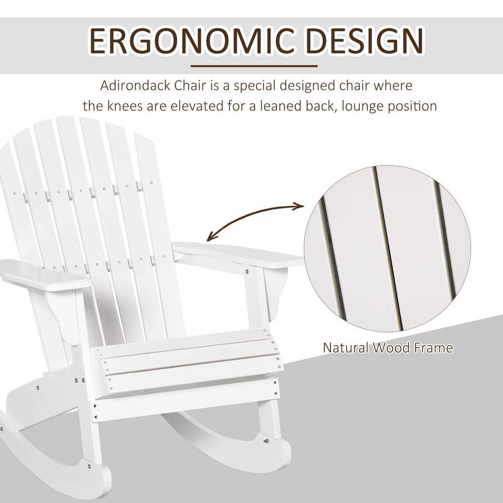 White Wooden Adirondack Rocking Chair with Arms for Outdoor