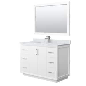 Strada 48 in. W x 22 in. D x 35 in. H Single Bath Vanity in White with White Carrara Marble Top and 46 in. Mirror