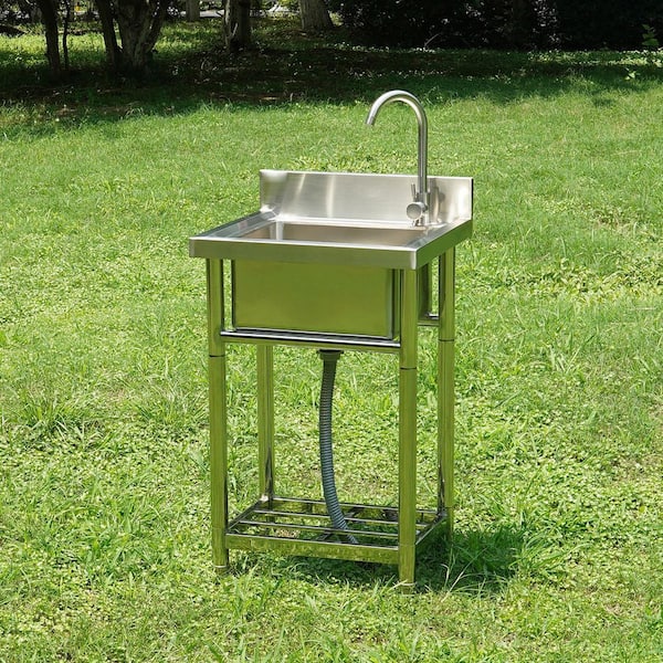 Stainless Steel Utility Sink, 1-Compartment Free Standing Small Sink, 16 in. x 13 in. x 8.7 in. Commercial Single