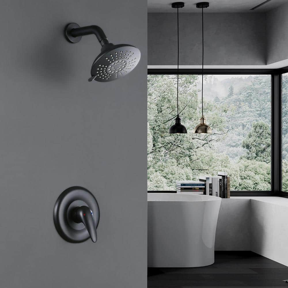 5-Spray Patterns with 6 in. Wall Mount Rain Fixed Shower Head in Matte Black price history on PriceWatchPro