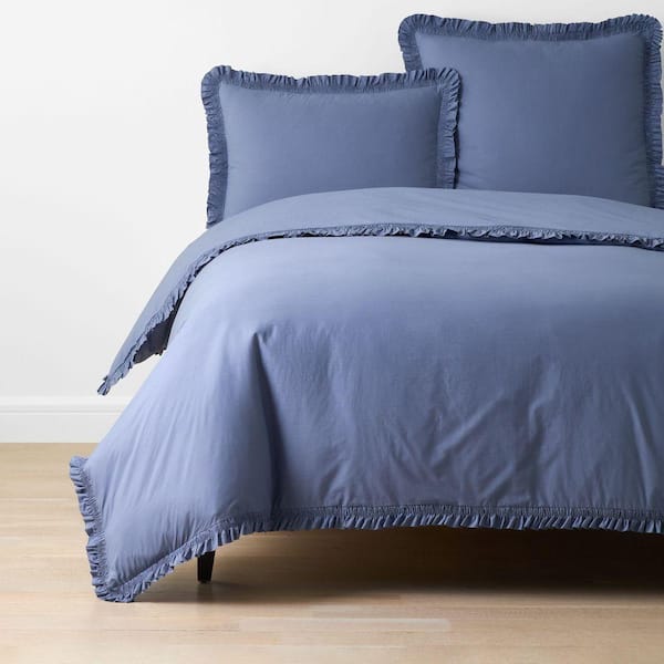 Company Cotton Ruffled Garment Wash Denim Blue Twin XL Duvet Cover