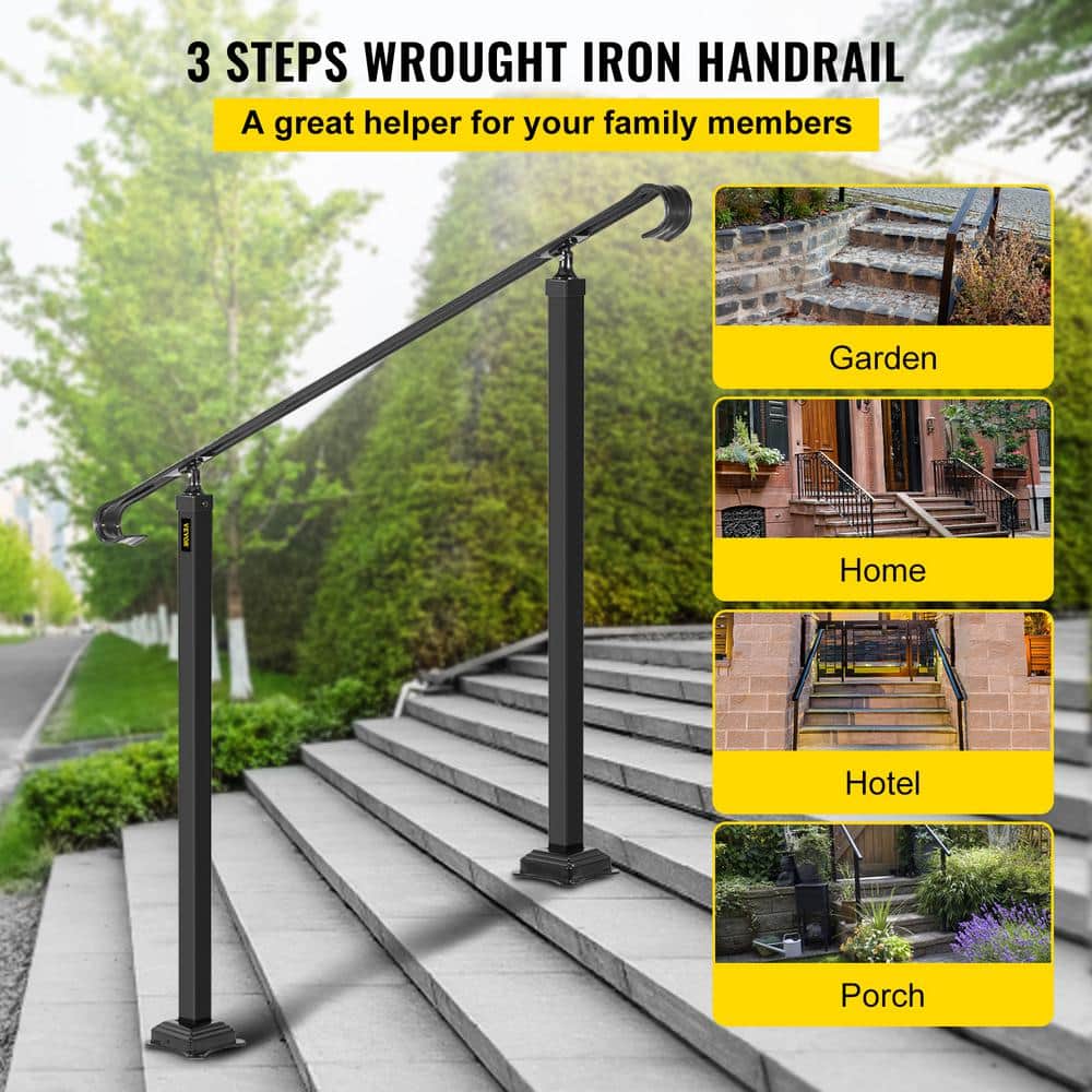 Black Wrought Iron Handrail for 3-5 Steps