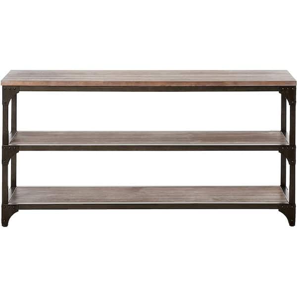 HomeRoots Amelia 16 in. Weathered Oak and Antique S 30 in. H Rectangle Wood Console Table