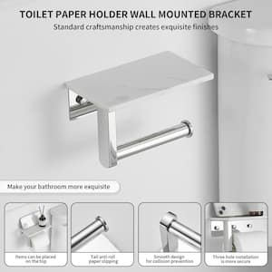 Wall Mount Toilet Paper Holder with Natural Marble Shelf Tissue Storage Holder in Polished Chrome