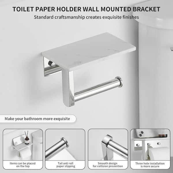 Wall Mount Toilet Paper Holder with Natural Marble Shelf Tissue Storage Holder in Polished Chrome