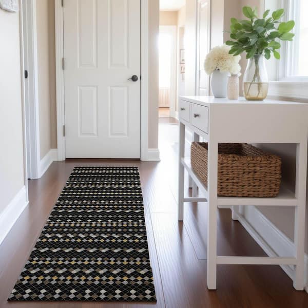 Mayfield Premium Machine Washable Abstract AMF1408 Black 2 ft. 3 in. x 7 ft. 6 in. Runner Rug