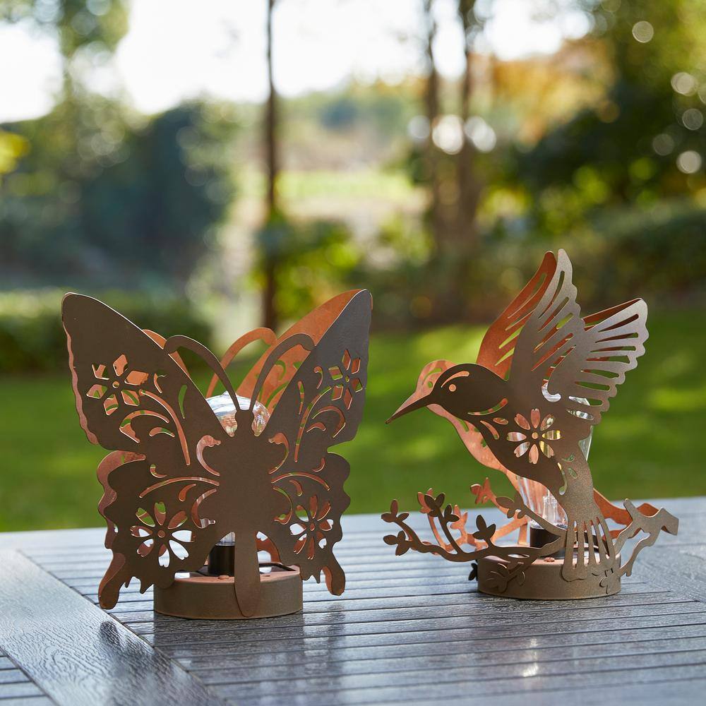9.75'' Black and Gold Metal Hummingbird Solar Lantern