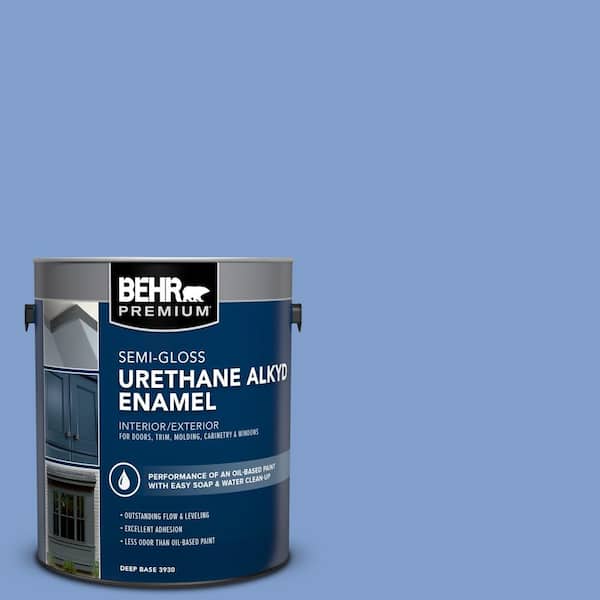 BEHR PREMIUM 1 gal. #BIC-09 Caribbean Sky Urethane Alkyd Semi-Gloss Enamel Interior/Exterior Paint
