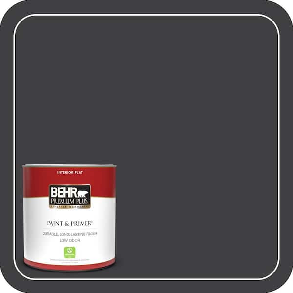 BEHR PREMIUM PLUS 1 qt. #ECC-10-2 Jet Black Flat Low Odor Interior Paint & Primer