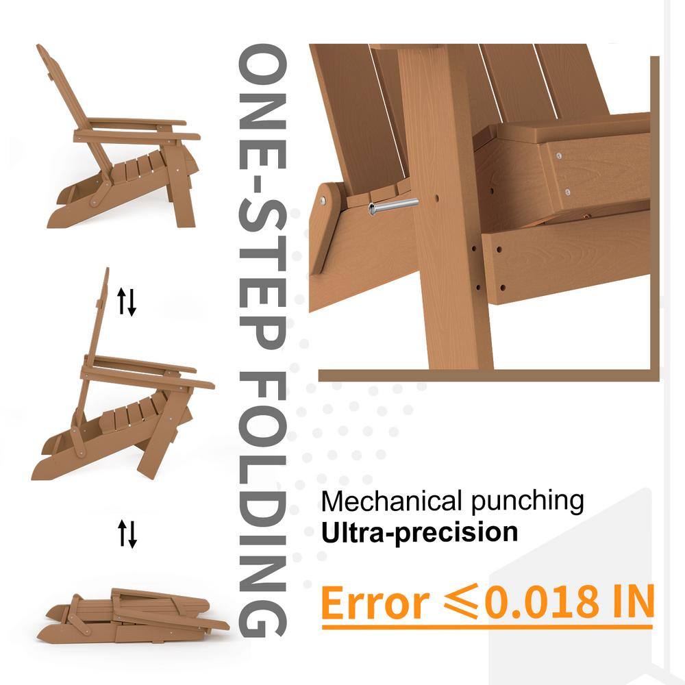 Teak Brown Plastic Folding Adirondack Armchair Set of 4